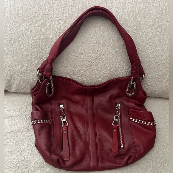 b. makowsky Handbags - B. Makowsky Red Leather Shoulder Bag with silver detail.